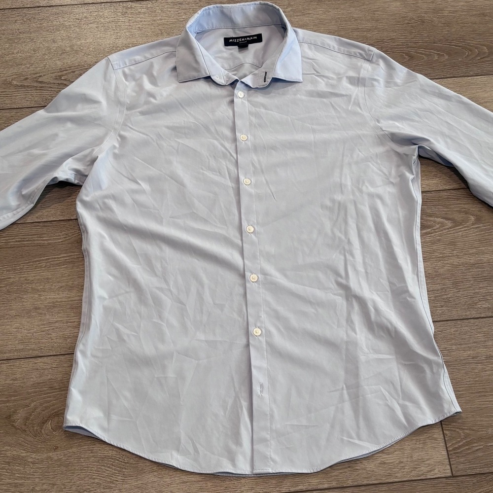 Mizzen+Main Leeward Dress Shirt Mens Large Blue Trim Fit Performance Stretch